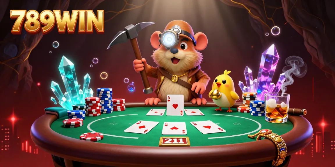 Engage in thrilling gameplay at 789WIN, showcased by a treasure hunter mole in a lively casino scene.