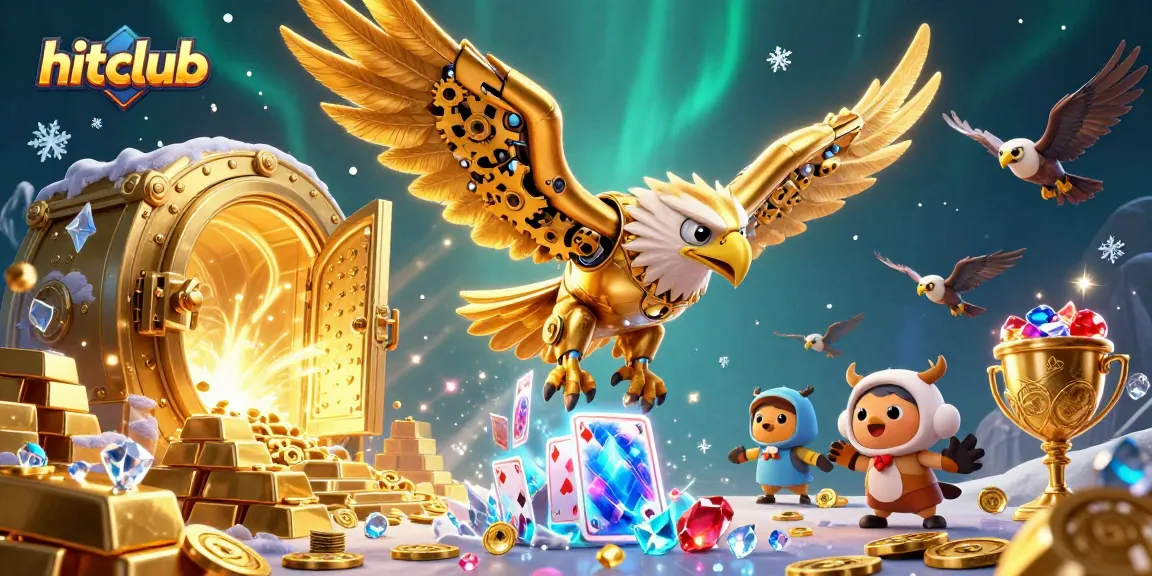 Experience thrilling gameplay with hitclub, featuring dynamic playing cards and golden treasures in a vibrant game scene.