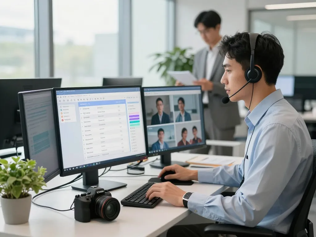 AI receptionist solutions enhancing business communication in a modern office setting.