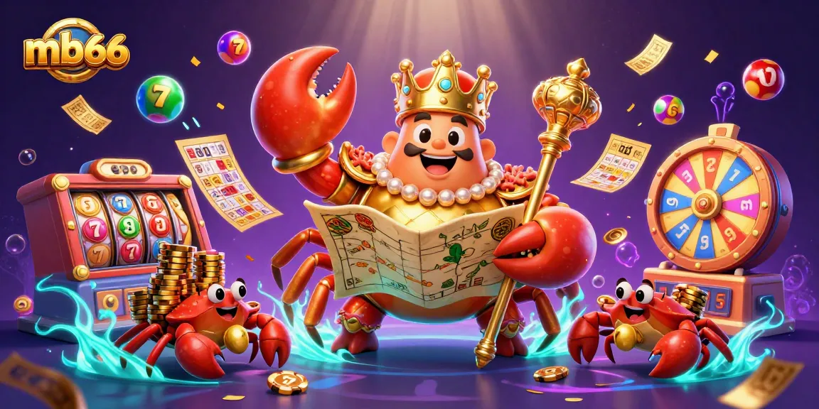 Experience mb66's thrilling jackpot with golden crab emperor amidst vibrant casino elements.