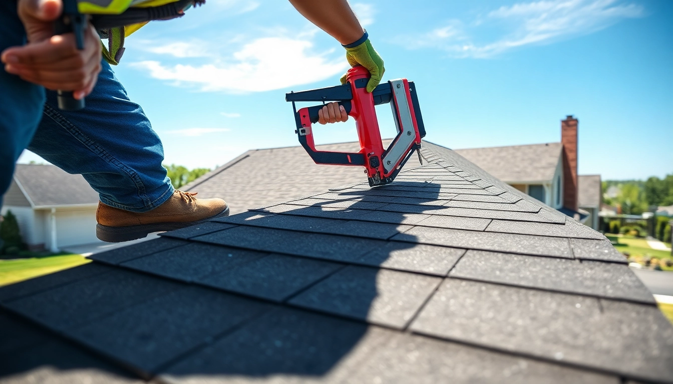 South Jersey roofing project in action with a contractor installing new shingles.