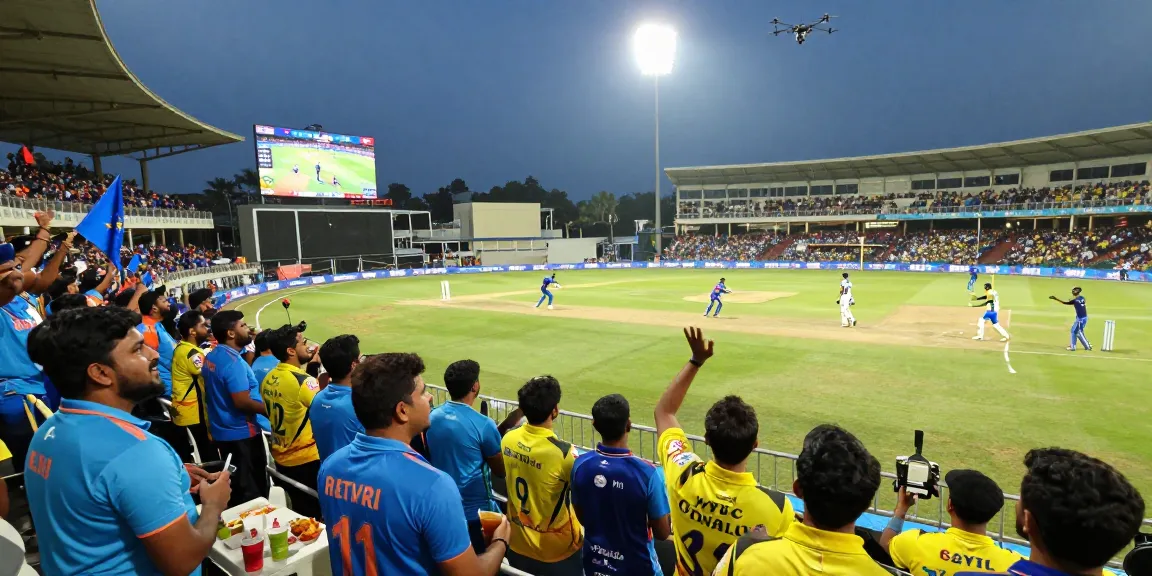 UWinChannel cricket fans cheering for MI vs CSK in a vibrant stadium atmosphere during IPL 2026.