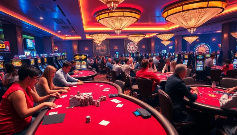 Engaging nohu-themed scene showcasing gamblers placing bets at vibrant casino tables