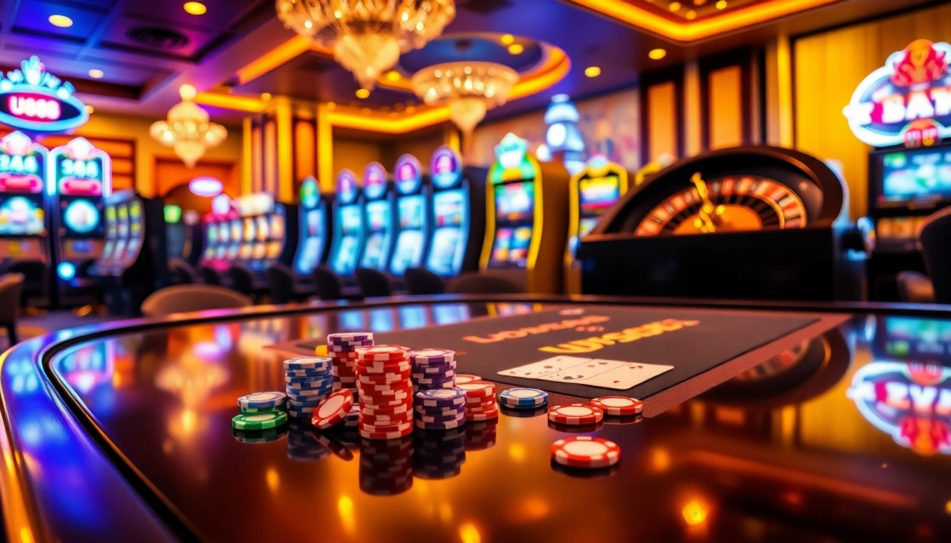 U888 gaming table with colorful poker chips inviting players to bet and win