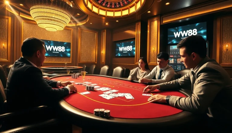 Experience excitement at WW88's luxurious poker table with vibrant ambiance and rich visuals.