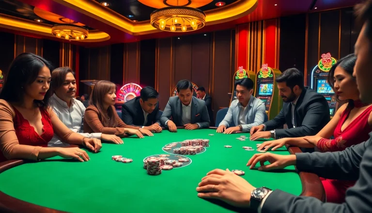 Experience the thrill of gambling at UU88 with vibrant casino tables and engaging players.