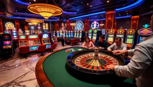 Players experiencing high-stakes gambling with mb66 at a luxurious casino table.