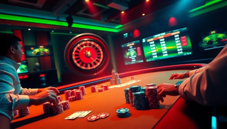 Kèo bóng đá betting scene with poker, roulette, and vibrant casino atmosphere