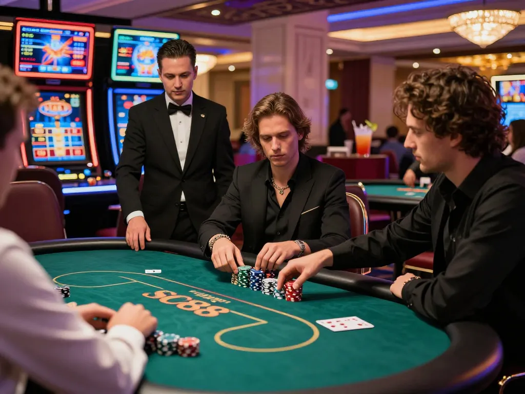 Engaging SC88 casino experience with stylish player at poker table.