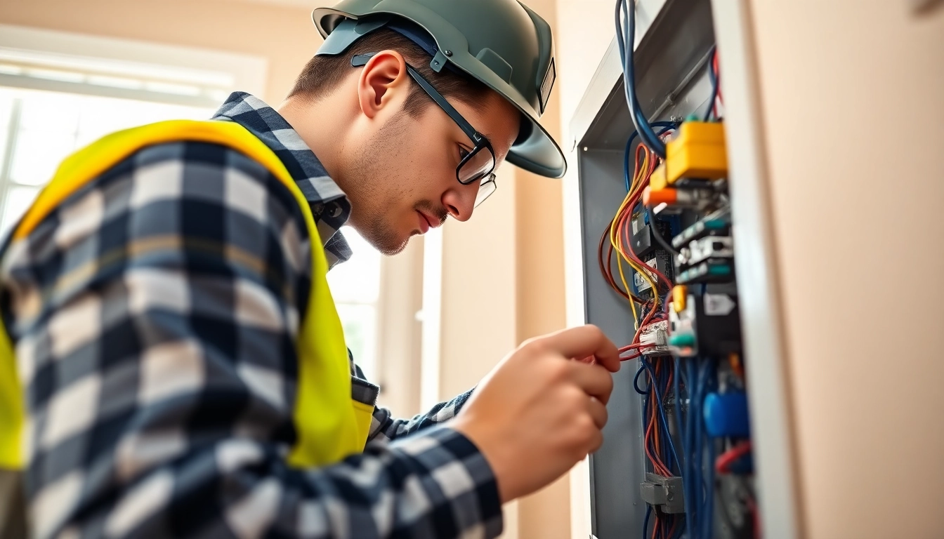 Vancouver electrician repairing a residential electrical panel in a modern home workspace.