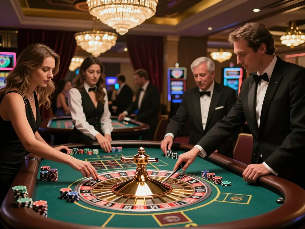 Experience the thrill of roulette with 7me at an elegant casino table.