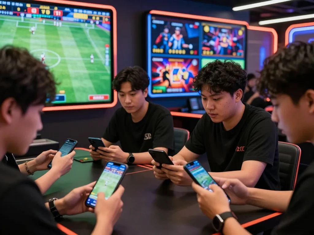Excited players engaging in online betting activities at FB88, showcasing dynamic sports events and virtual gambling.