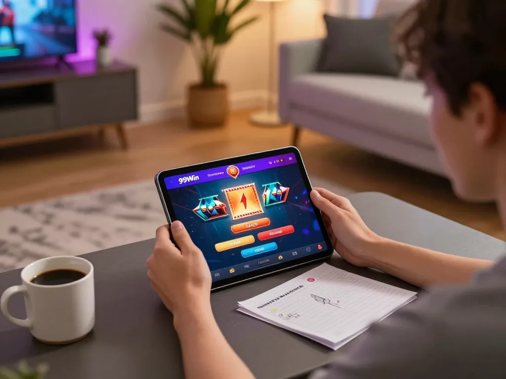 Experience online gaming strategies with 99Win app in a cozy home setup.