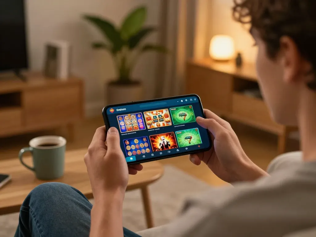 Player enjoying the thabete app on a mobile device, showcasing immersive online gaming experience.