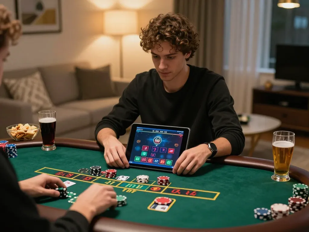 may88 player enjoying responsible online blackjack gaming at home with strategic decisions