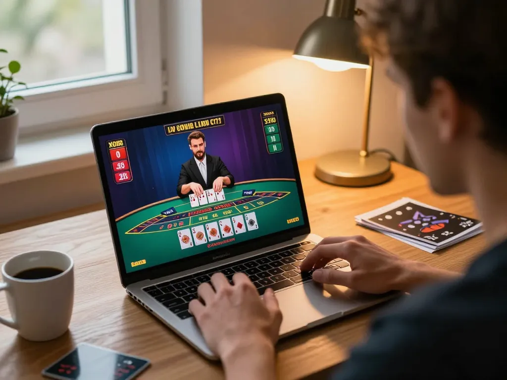 Player engaged in strategic gameplay at XO88's online blackjack table, cozy home setting