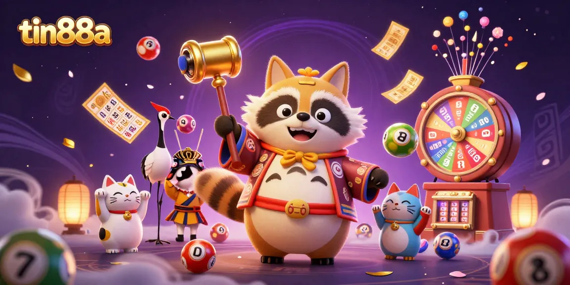 Experience the excitement of tin88a with cheerful characters and dynamic lottery elements in a vibrant casino setting.