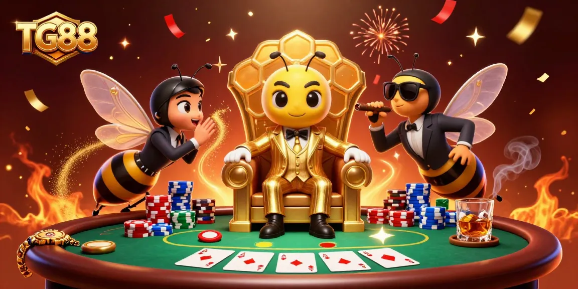 Win big with TG88 at a vibrant casino scene featuring poker action and exciting game elements.