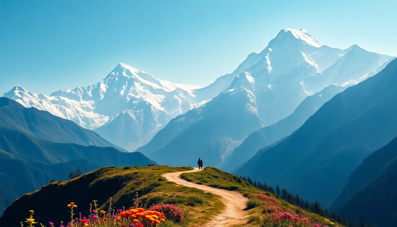 Trekking on the Sandakphu trek with stunning views of Everest and Kangchenjunga in the background. related image