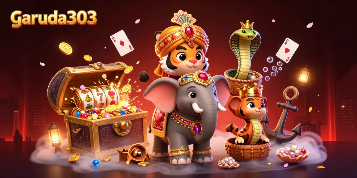 garuda303 showcases a vibrant online slot gaming scene with dynamic characters and gold-rich visuals.