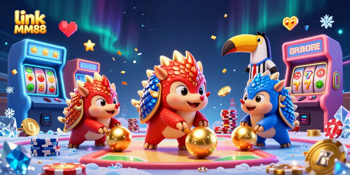 Experience the excitement of link MM88 with dynamic pangolin characters amidst vibrant casino game elements.