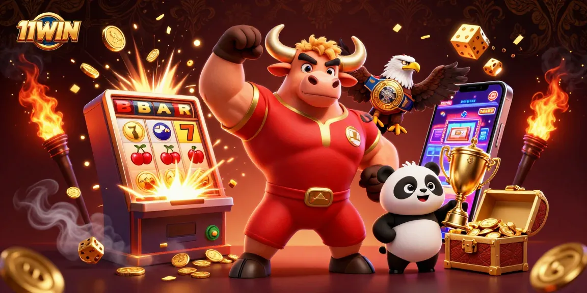 Join the action with 11WIN as animated casino characters celebrate jackpots and victories.