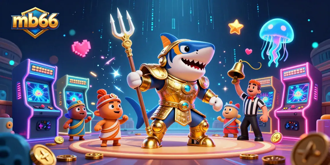 Engage in thrilling games at mb66, featuring a charismatic tiger shark and lively underwater scene.