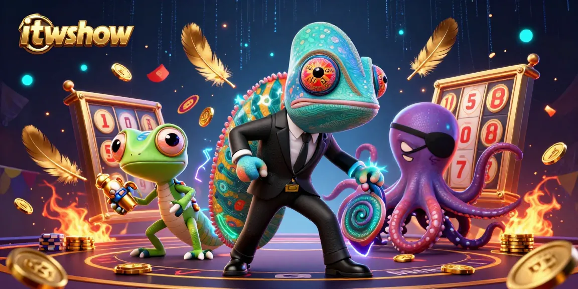 Engage in the thrilling world of itwshow with illustrated characters exploring the vibrant casino atmosphere and exciting slot games.